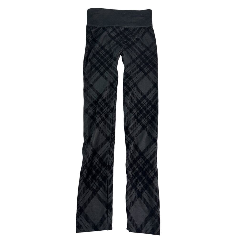 ONE5ONE Fleece Lined Leggings Women S/M Black Plaid Velvet Cozy Stretch Winter